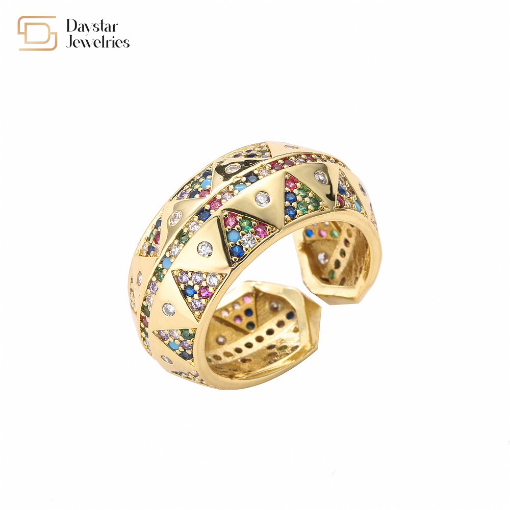 Wide Bands 24k Gold Plated Rings Adjustable Colorful Zircon Diamond