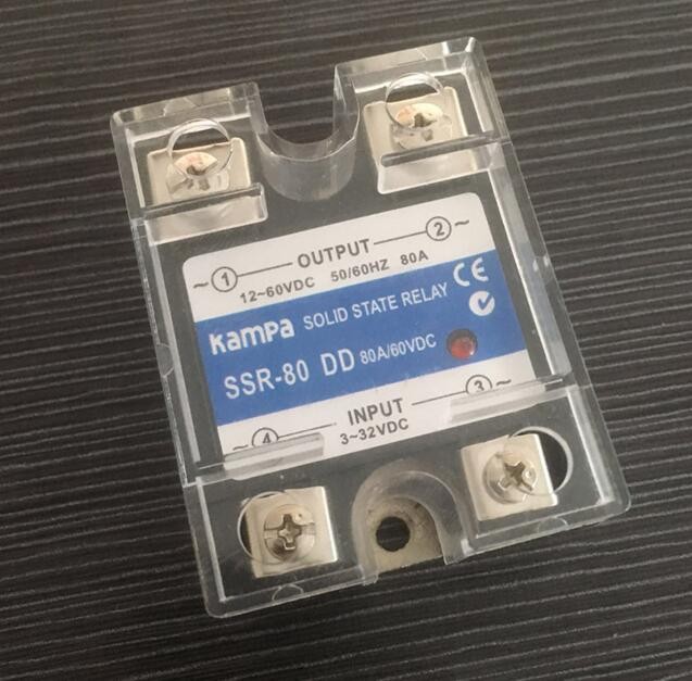 80A SSR Solid State Relay DC To DC SSR-80DD Input 3-32VDC Control Output 12-60VDC Black Solid State Relay(SSR-80DD)