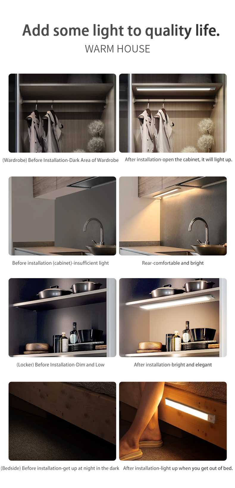 Adjustable Color Temperature LED Motion Sensor Light for Ultra-thin Kitchen Cabinet