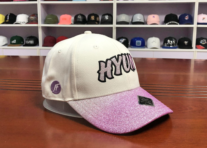 ACE Unisex Adjustable Custom 6 panels Glitter Cloth Embroidery Patch Baseball Curve Bill Cap