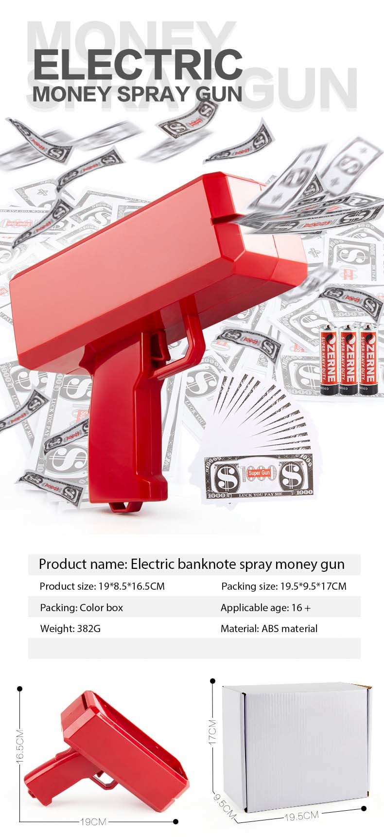 Party Decoration Birthday Cash Cannon Spray Real Plastic Scatter Pistolet Gold Toy Dollar Money Gun for Party Goods