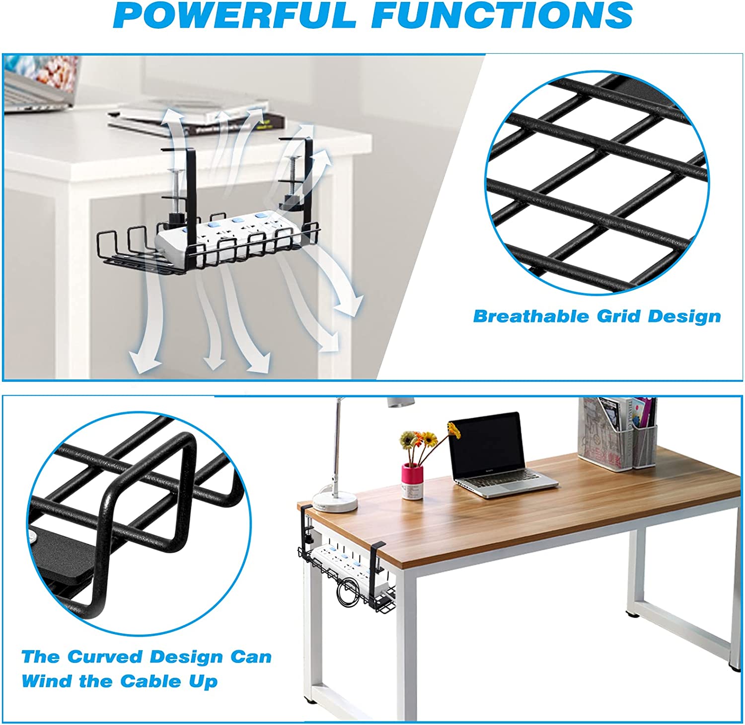 Tidy Standing Type White Cable Management Tray for Home Office No Drilling Required