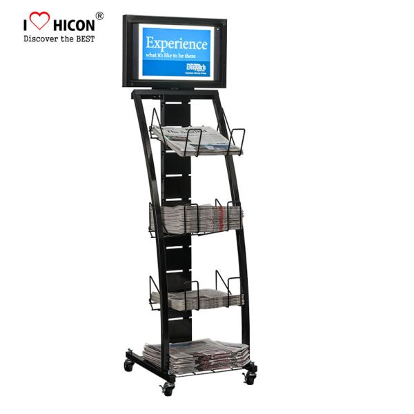 Retail Journal Literature Newspaper Display Rack Floor Standing Metal Display Stand
