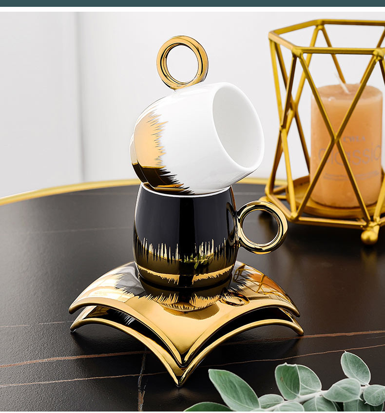 100ml Ceramic Cups Set of 6 Cups and Saucer Gift Box Home Decoration