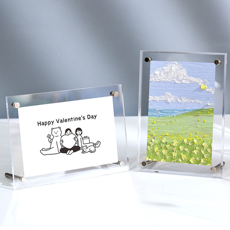 8.5'' X 11'' Modern Acrylic Photo Frame Free Standing Assembled With Metal Pegs