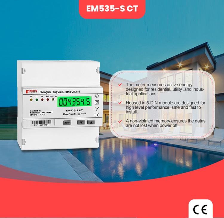 25 to 55 Temperature Range EM535-S CT 3 Phase 4 Wire S0 Output KWH Meter