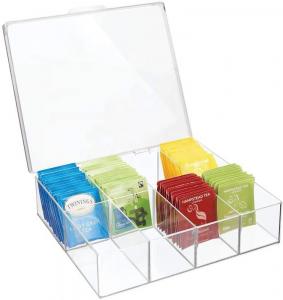 China Stackable Acrylic Box Plastic Tea Bag Kitchen Storage Bins Holder Perspex 10.4x10.4x3.4in on sale