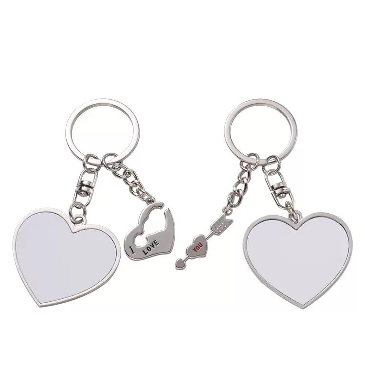 Heart And Round Shape Sublimation Blank Metal Keyring For Lovers Bag Pendant