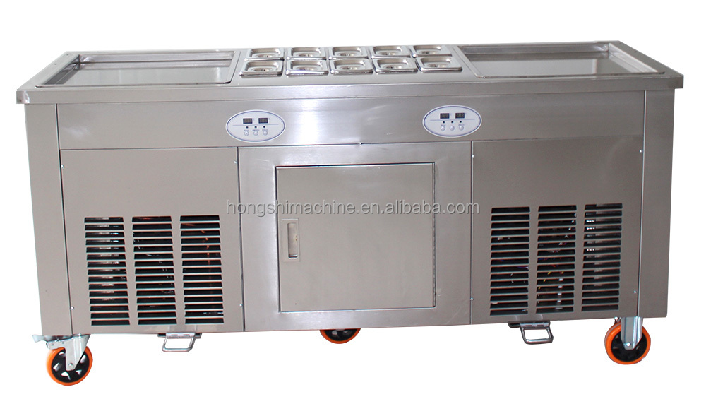 Stainless steel double square pan fried ice cream roll machine Commercial flat pan fry ice cream roll machine