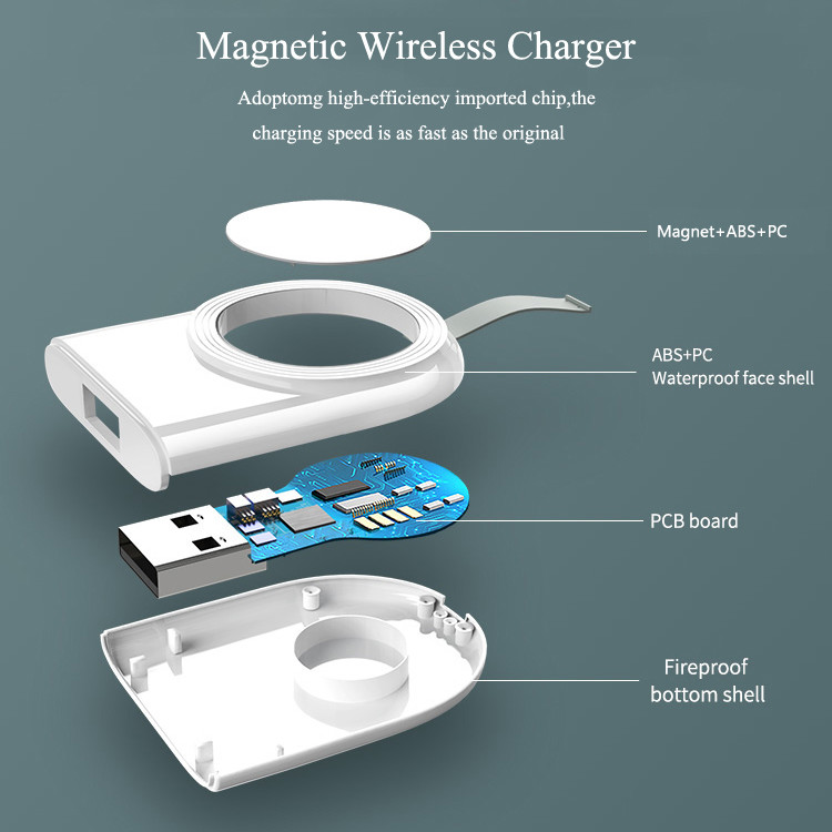 QC3.0 Portable Magnetic Wireless Charger 205KHZ ABS For Iwatch