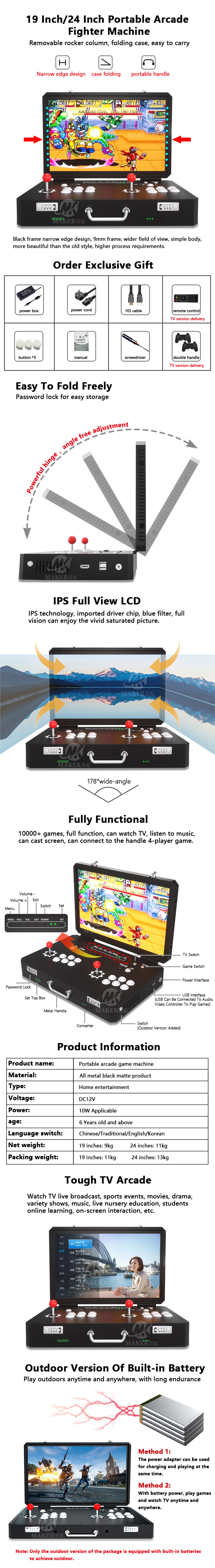 Family Video Game Machine 2 Players Joystick Console Arcade Fighting Game Machine