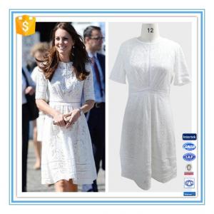 China European Summer Fashion Elegant White Lace Cotton Dress Pattern Wholesale on sale