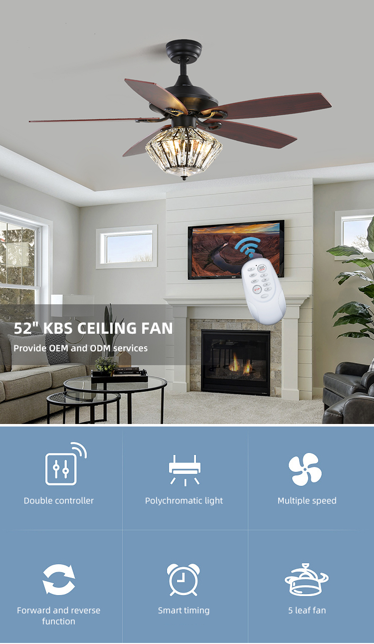 120V 52Inch 5 Metal Blade Matt Black Ceiling Fan With Remote Control For Living Room Indoor