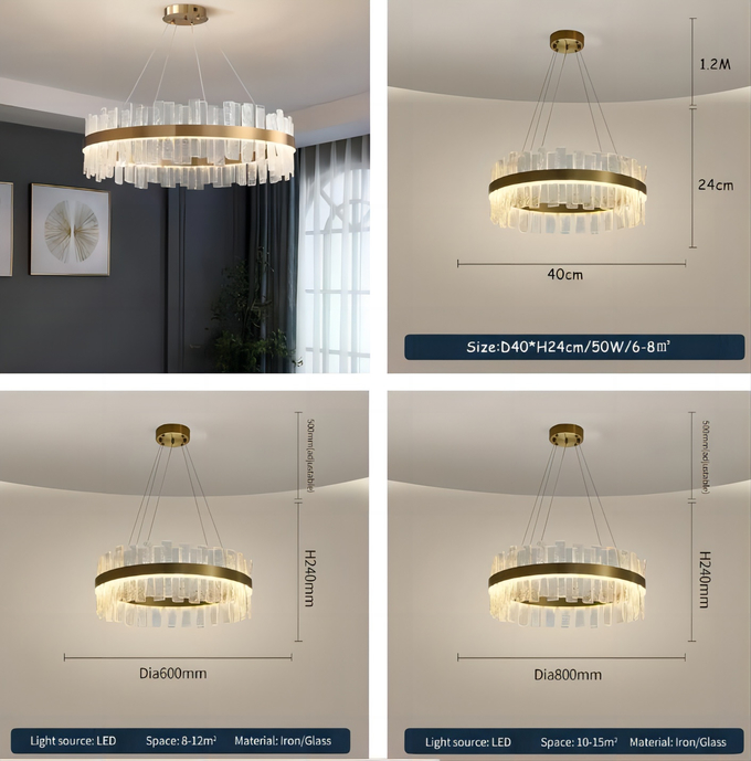 Polished Chrome Restaurant Chandeliers Gold K9 Crystal Lighting Indoor Light Fixtures