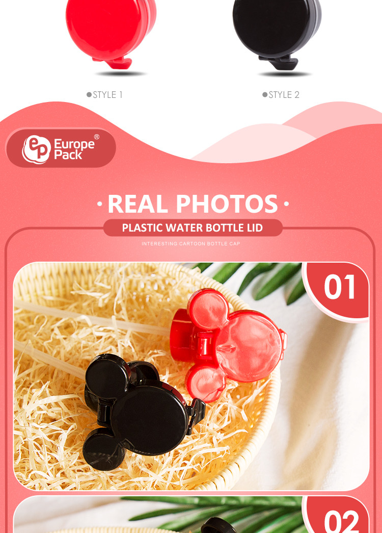 Wholesale mickey shape child resistance cap plastic water bottle caps with straw