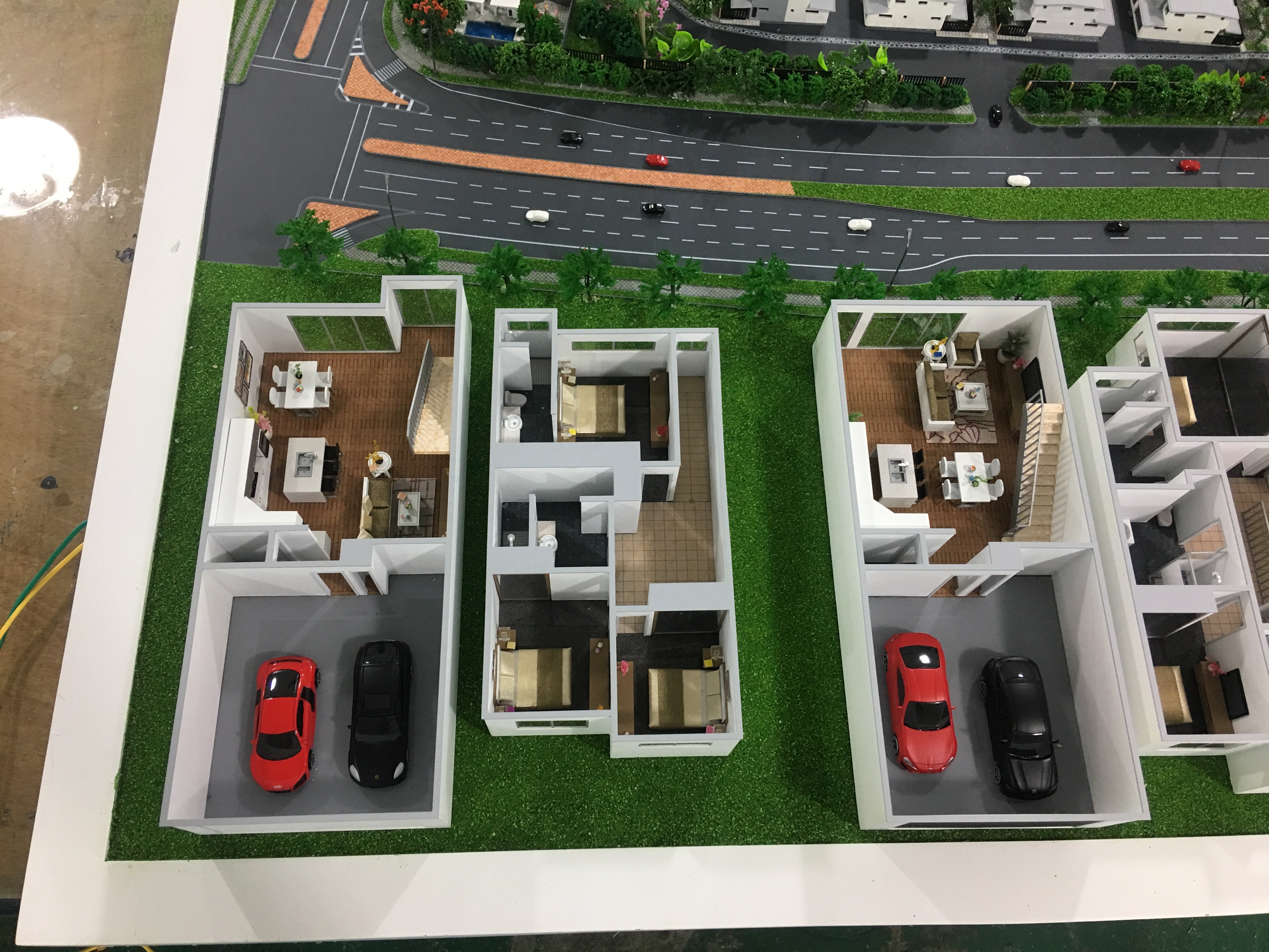 1 / 250 Scale House Interior 3D Model Warm Led Light Painted Color 1 * 0 . 8M
