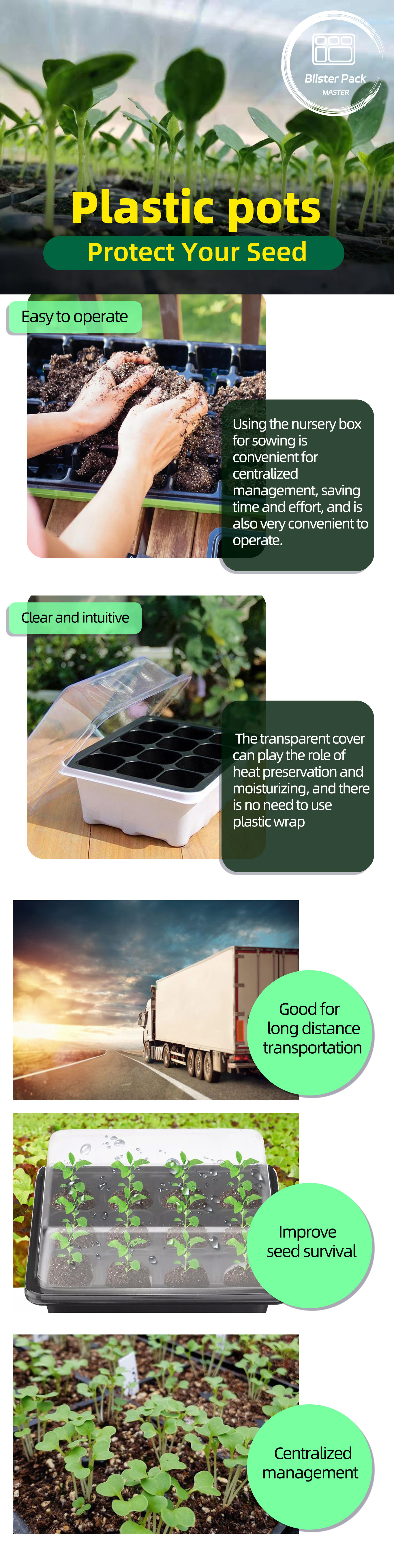 Versatile Germination Plastic Seed Starting Trays In 32 To 288 Cells for Vegetable