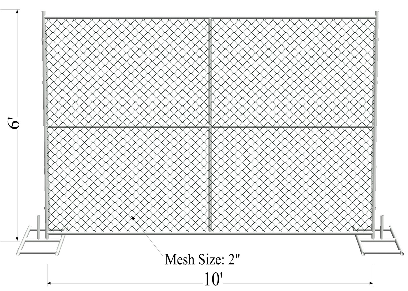 Mesh 2" x 2" 6ft x 10ft with a 1 3/8" pipes 16GA temporary mesh fence for sale Chain Link Temporary Fence