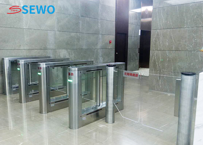 Silver Speedgate Turnstile , Glass Swing Gate For Supermarket Entrance
