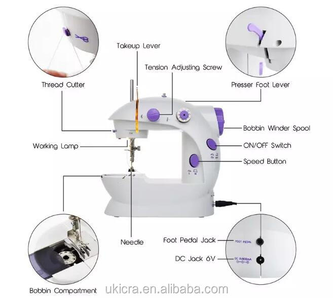 DC 6V 1000mA Battery Household Portable Sewing Machines with Adjustable Stitch Length