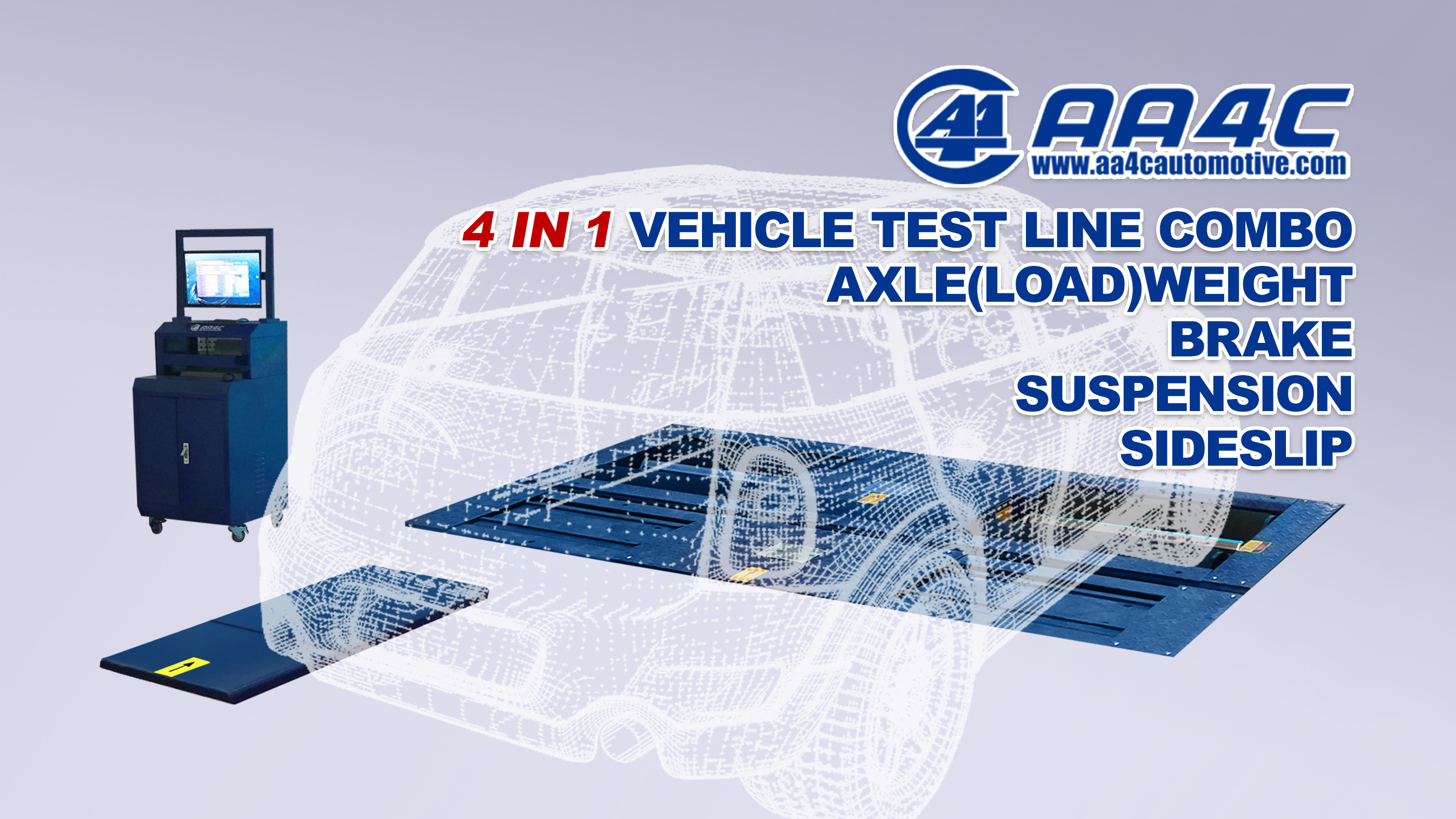 AA4C 4 in1 vehicle test line automotive inspection line brake side slip axle load suspension tester