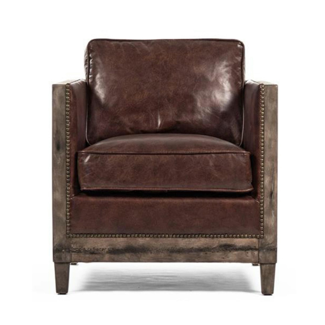Deconstructed Look Farmhouse Vintage Leather Sofas Wooden Frame With Rivets