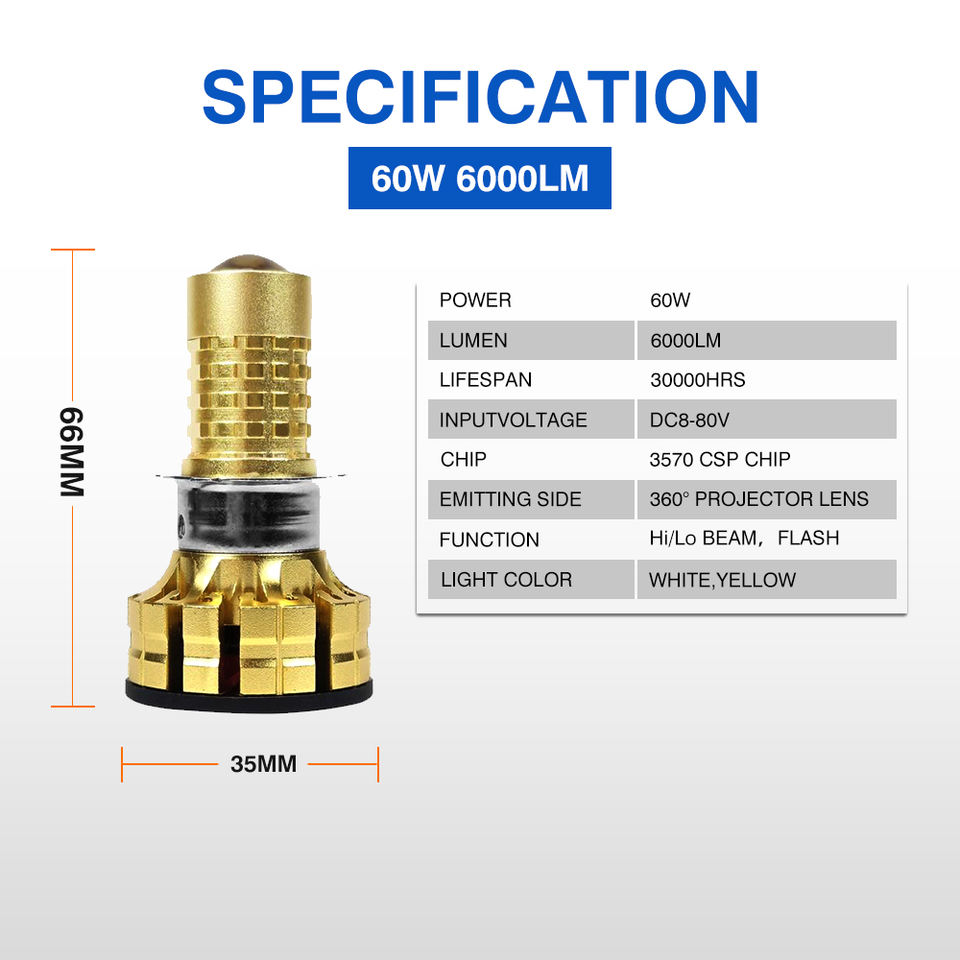 Blue Yellow Motorcycle Headlights 3570 CSP Chip Motorbike Headlight Bulb