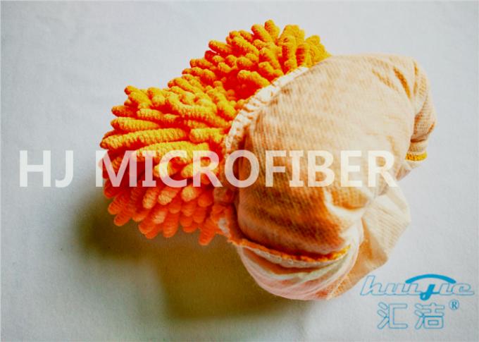 Long Hair Chenille Microfiber Wash Mitt Sunny Orange Quick-Dry , Anticorrosive