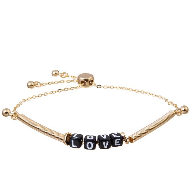 Boho Gold Chain Bracelets Pink Love Letter Beads Adjustable Hypoallergenic