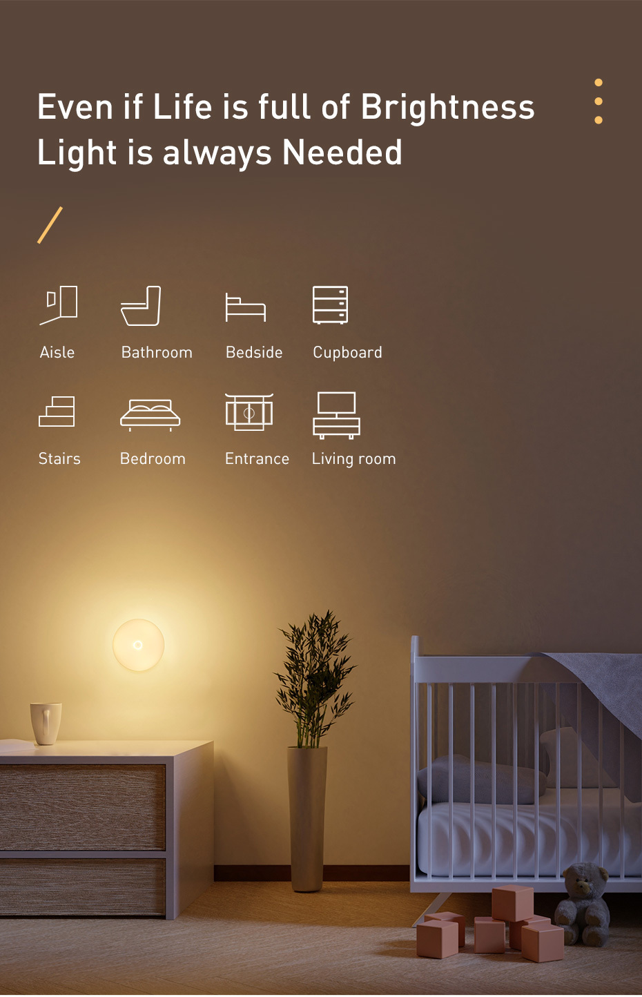 ABS Wireless 0.6W 3LEDs USB Rechargeable Motion Sensor Light