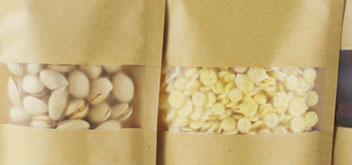 Custom Biodegradable Brown Stand Up Pouches With Zipper And Window For Food Packaging