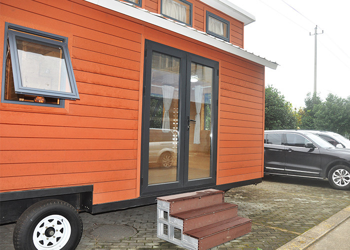 Ready made steel frame prefab tiny house with trailer on wheels