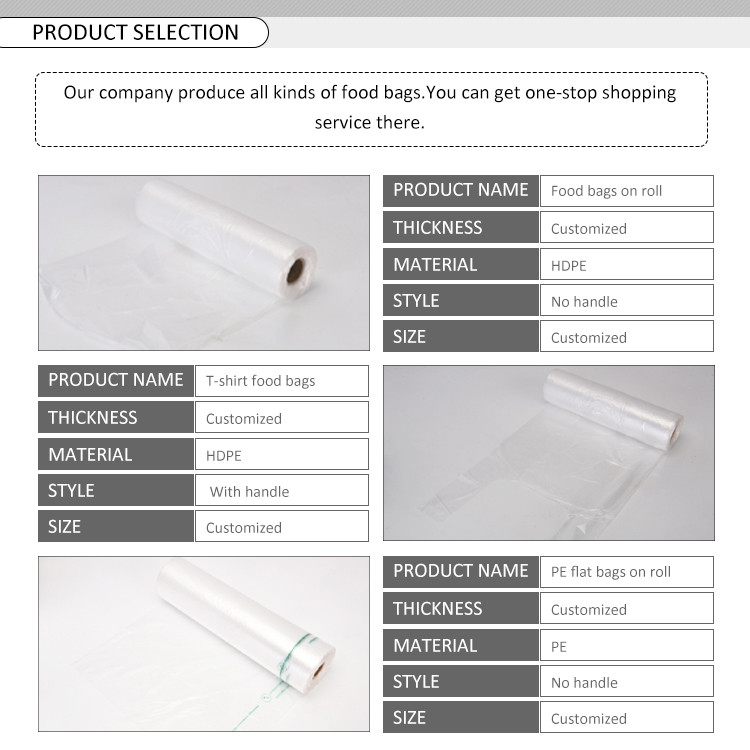 Clear Food Packing Flat Poly Bags On Rolls Bio Degradable HDPE Material And Thickness 5-100 Mic