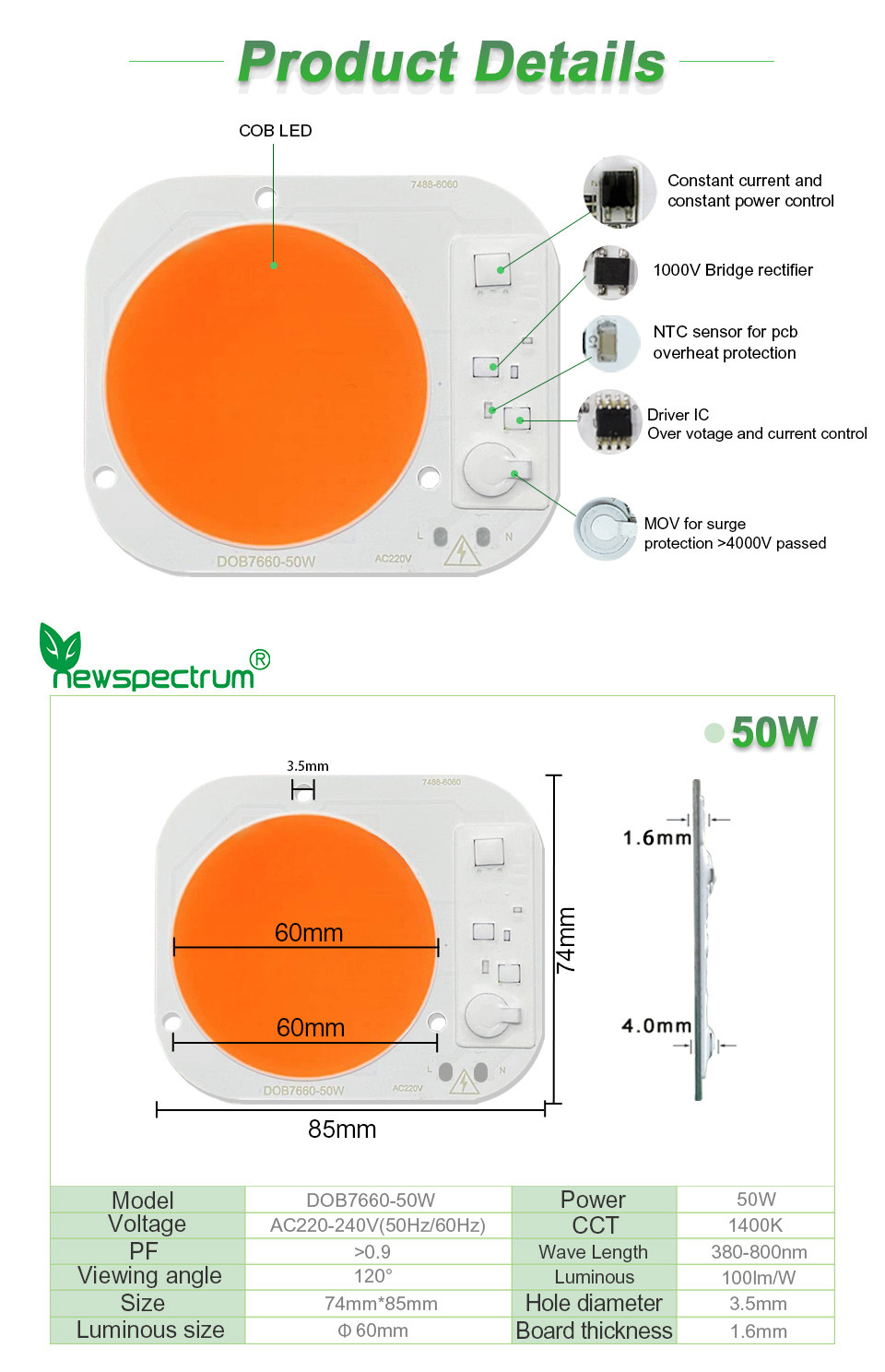 20W 5000LM Cob Flip Chip Led 30W 50W For Spotlights Grow Lights Led Cob Chip