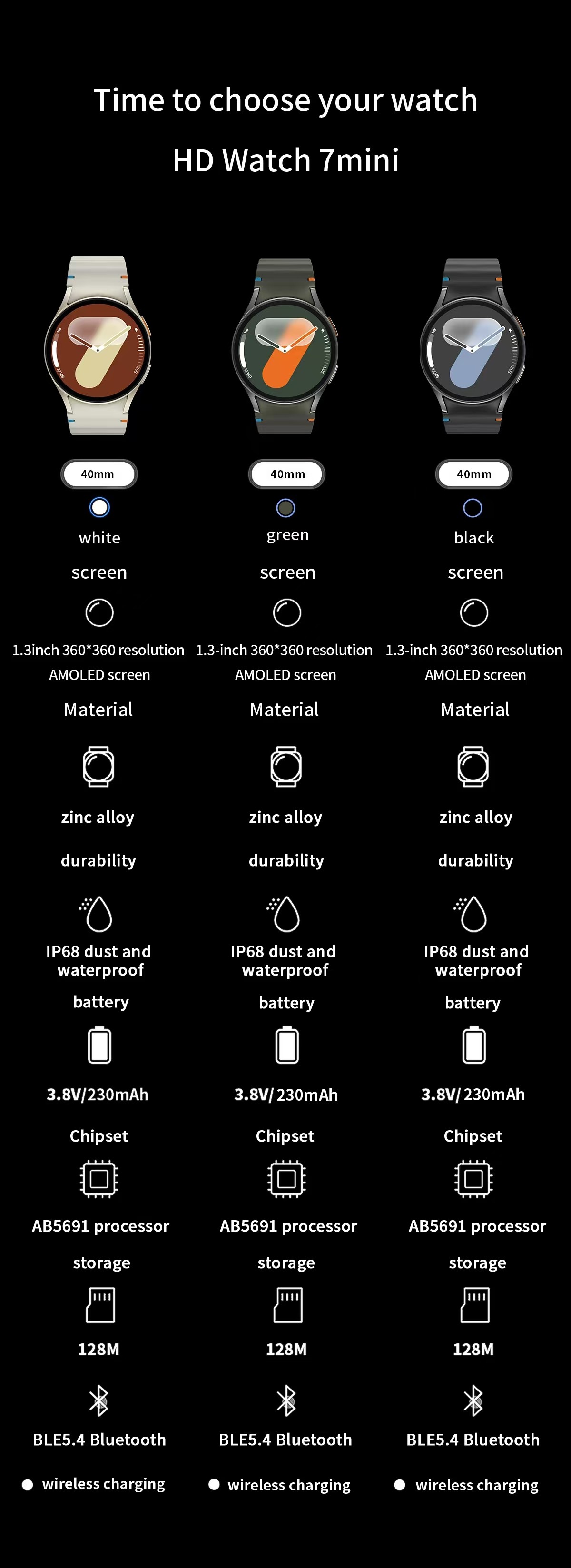 HD Watch 7 Mini Men Smart Watch With 1.3 Inch AMOLED 128Mb Flash App FitCloudPro