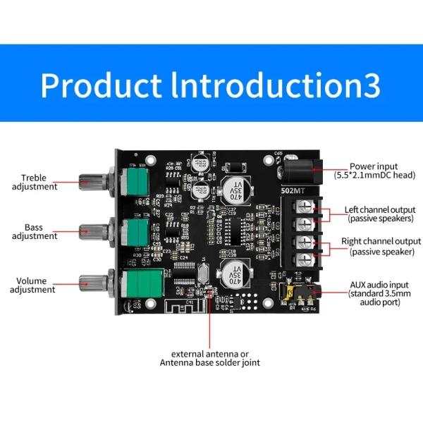 ZK-502MT 5.0 Subwoofer Amplifier Board 50W*2 2.0 Channel High Power Audio Stereo Sound Amplifiers