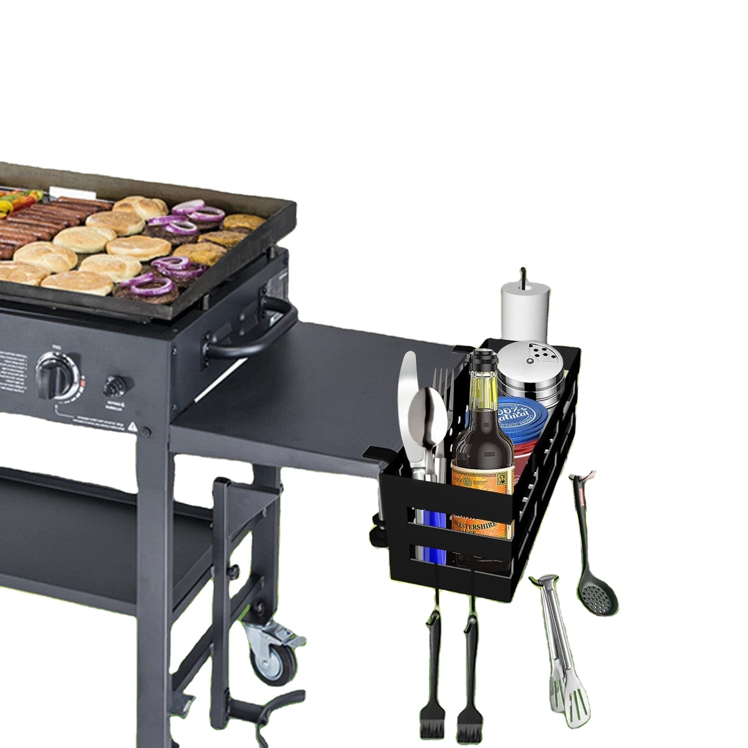 Integrated Hooks Griddle Grill Caddy for Blackstone Grills BBQ Tool Accessory Organizer