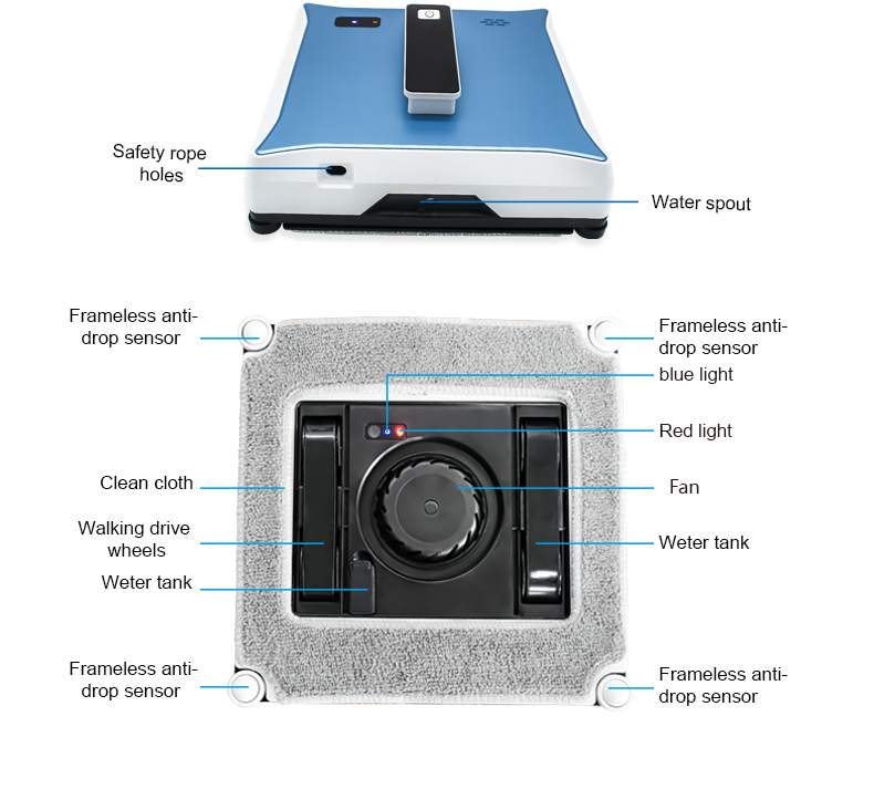 Smooth Window Washing Robot 65DB 72W High Rise Window Cleaning Robot