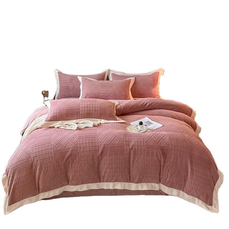 Grade A Stripes Four-Piece Set in Solid Color Milk Velvet and French Velvet for Baby