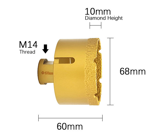 68mm Brocas Tile M14 Marble Diamond Drill Core Bit Vacuum Brazed