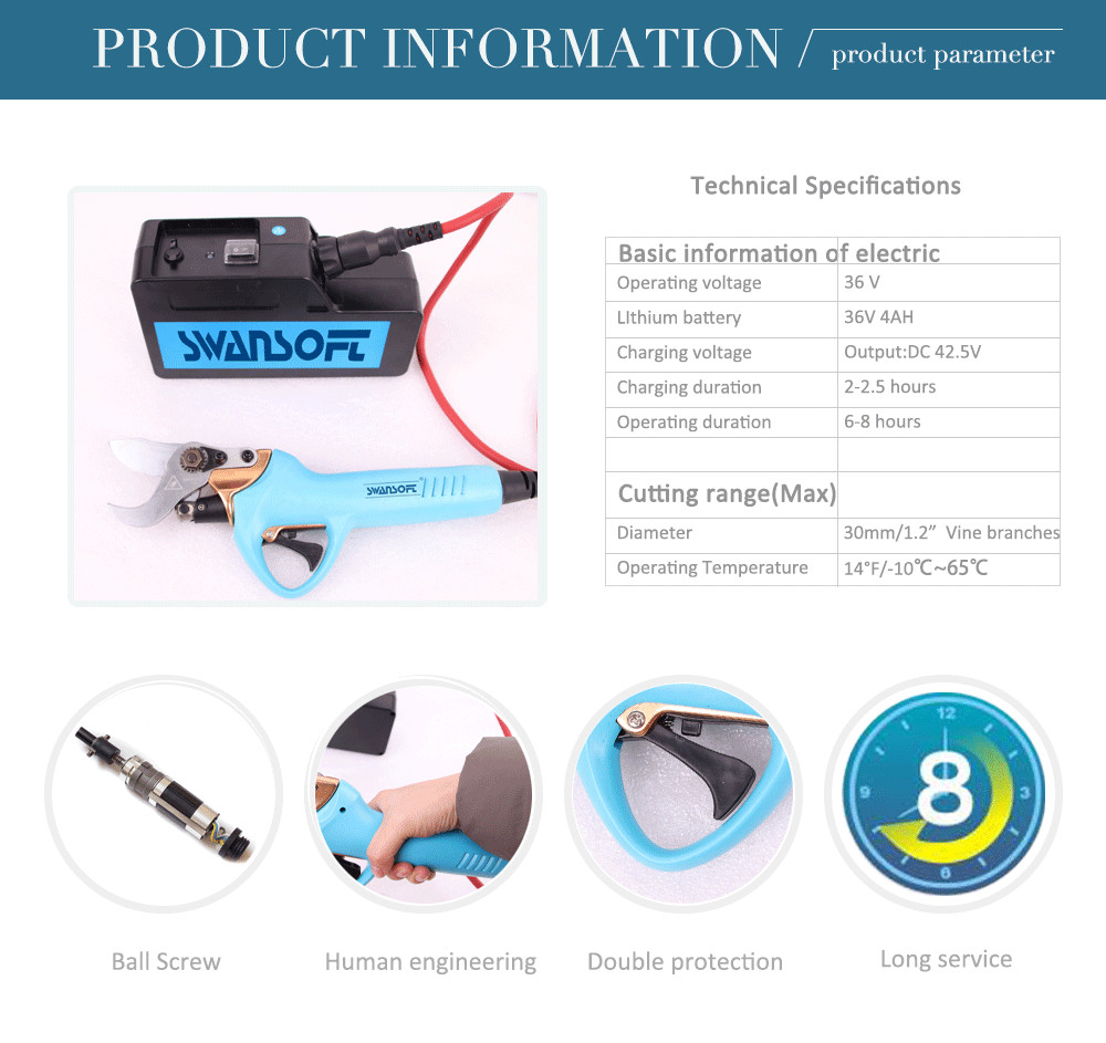 Swansoft professional electric pruning shear 3.0 CM electric bypass pruner to Europe and US and Korea