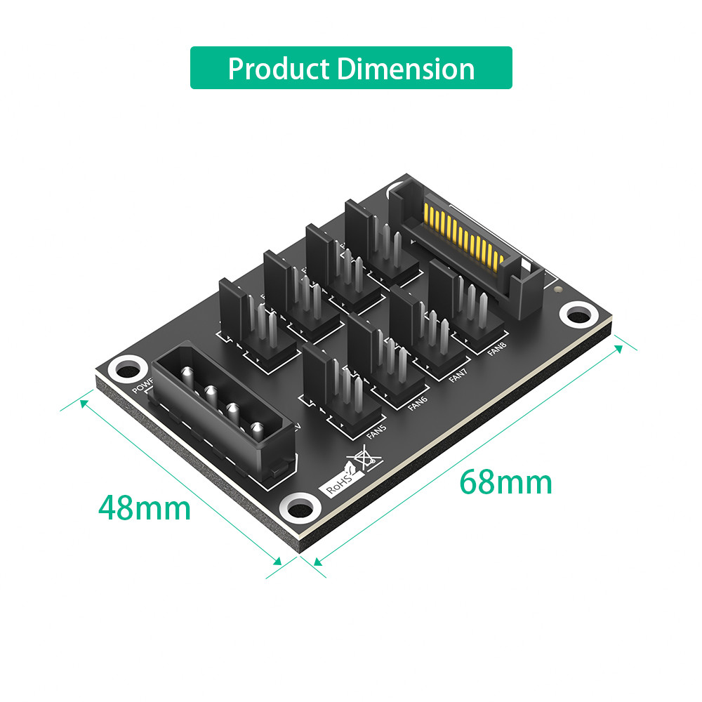 4-Pin or SATA 15-Pin to 8x 4-Pin Fan Splitter Hub for Sata 3.0 and Molex 4pin Interface