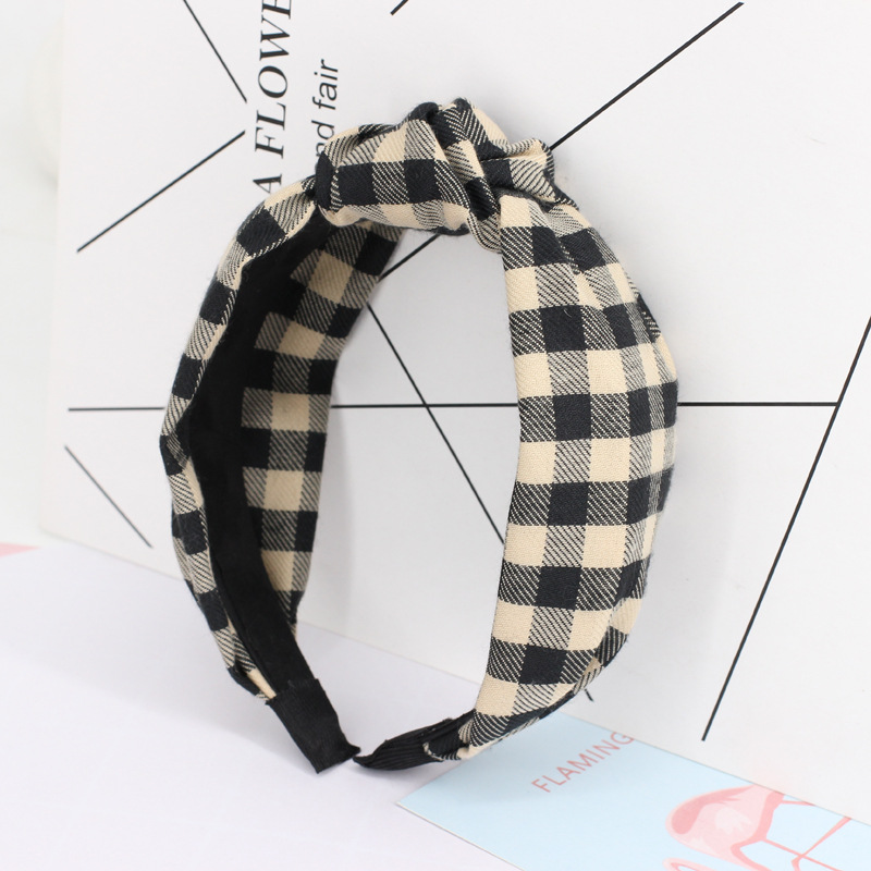 Version Hemmed Knotted Elastic Hair Bands For Toddlers Pink Black White Gray Cross Check