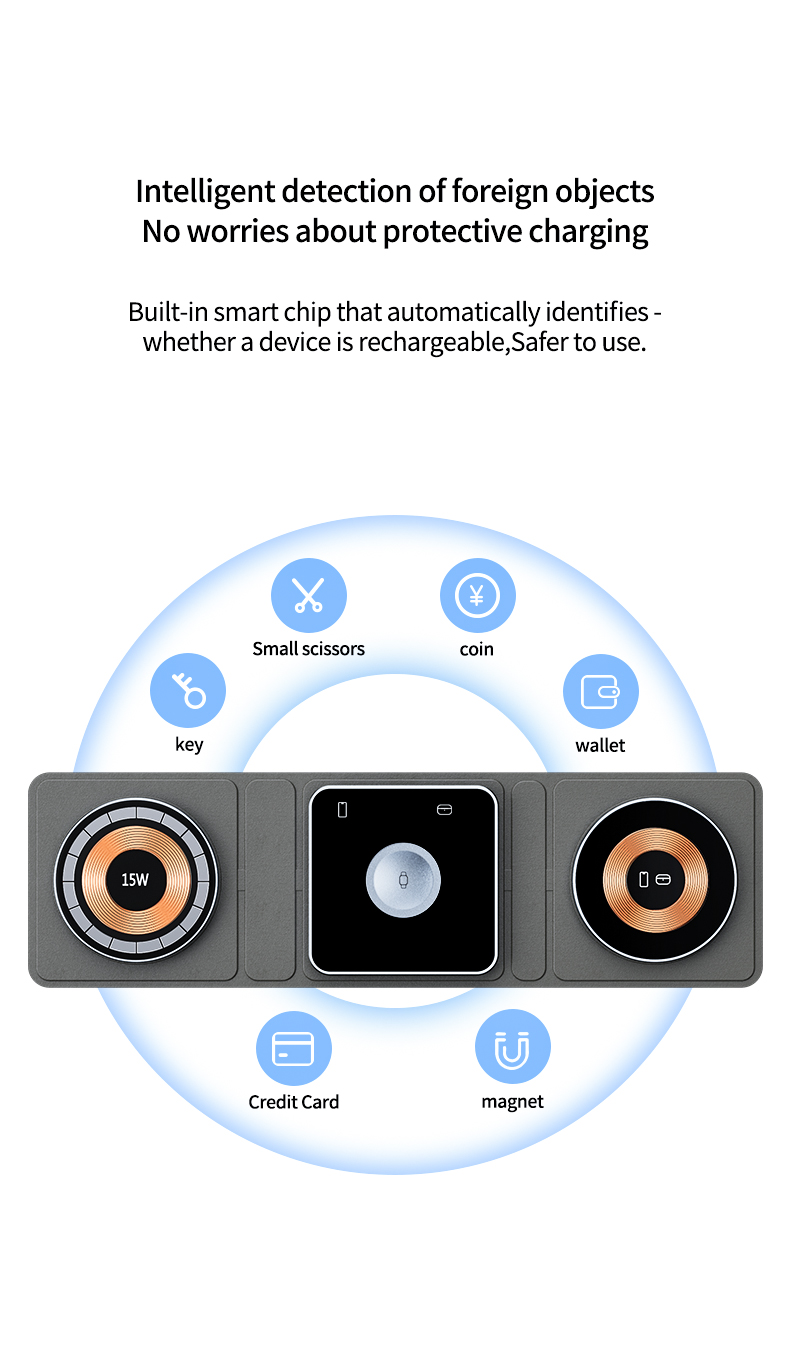 Portable 3 in 1 Wireless Charger Foldable Design for Phone Watch and Earphone 15W Fast Charging