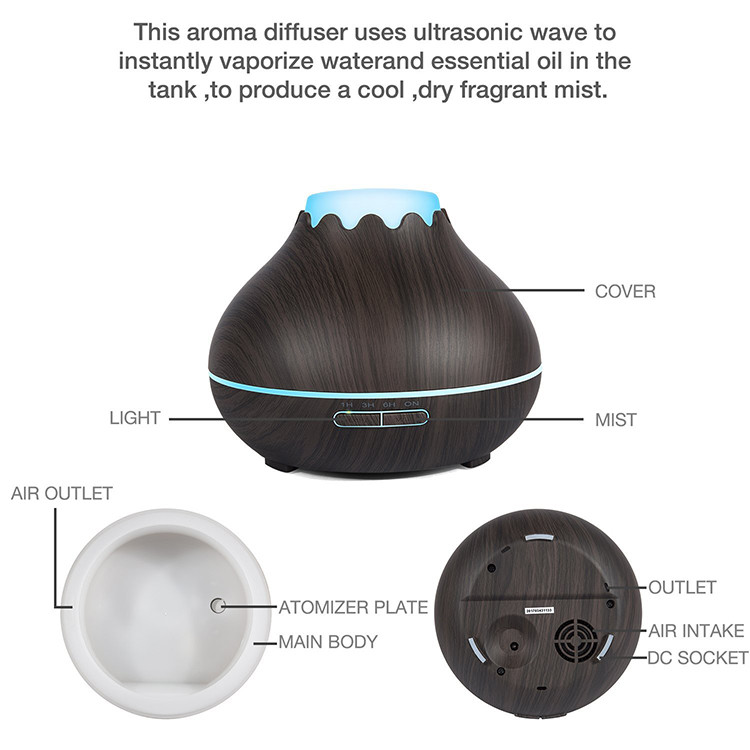 150ml Wood Grain Aromatherapy Diffuser With 360 Degree Mist Output