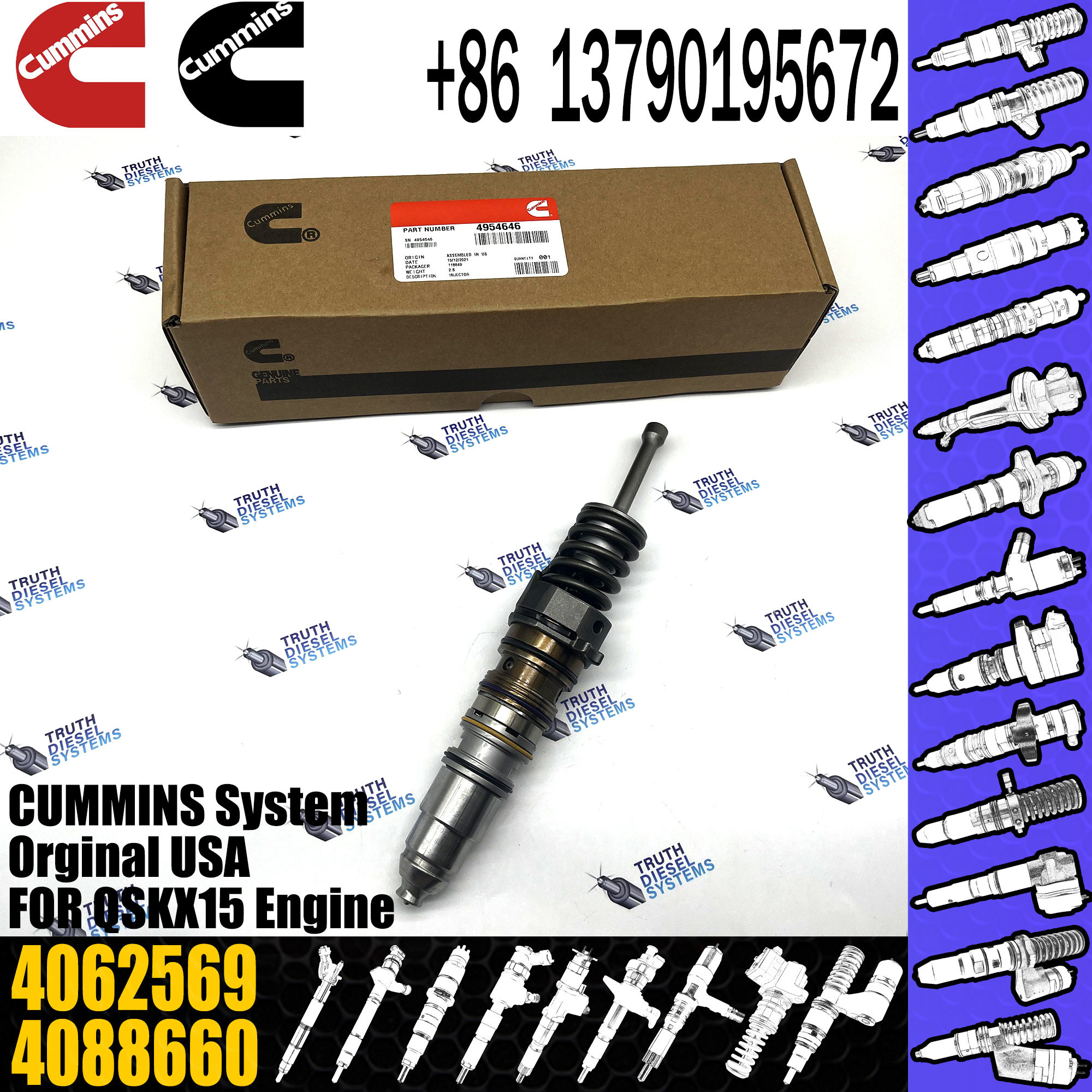 QSXK15 Diesel Engine Fuel Injector 4010346 Common Rail Fuel Injector 5708275 4088652 6433966 4088723 4062569