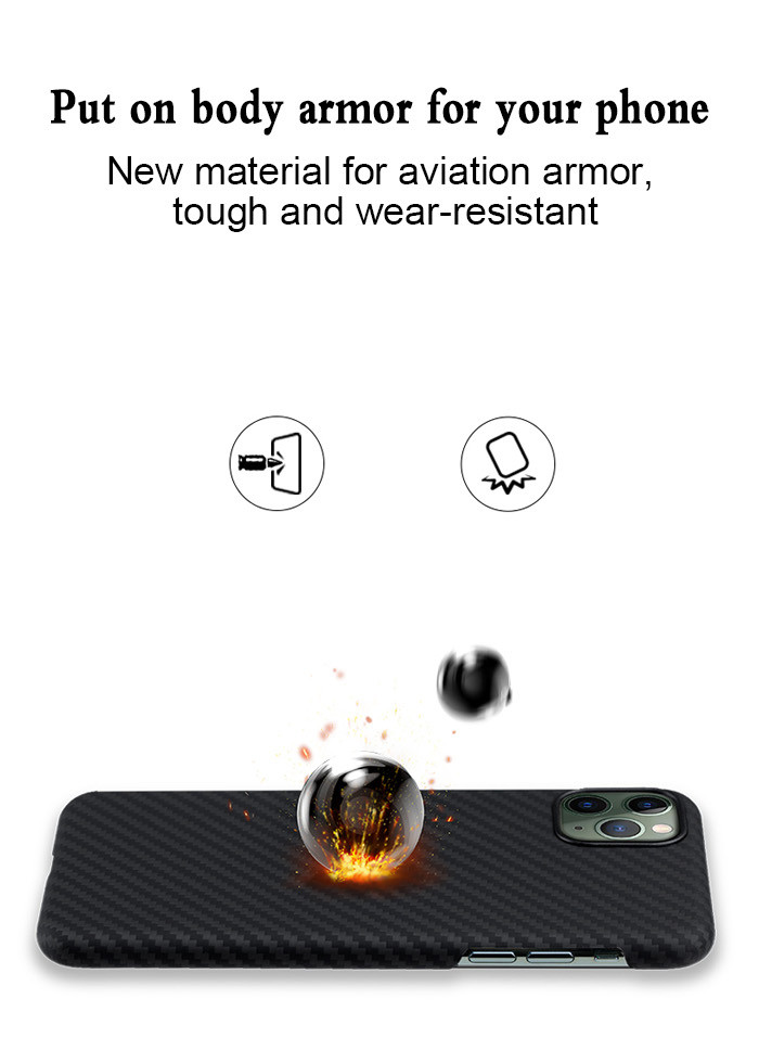 Matte Aramid Fiber Phone Case For iPhone 11 Pro Twill Style Protective Function