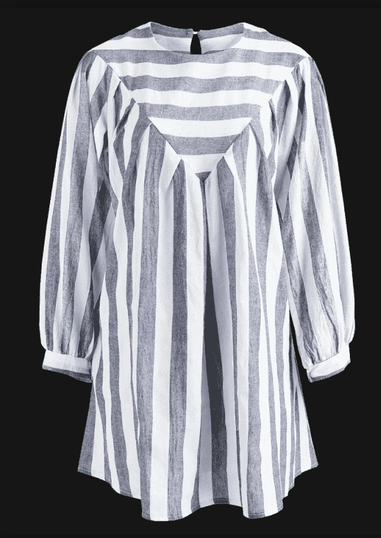 Fall Clothing Plus Size Gray Striped XL Tunic Mini Dress For Women
