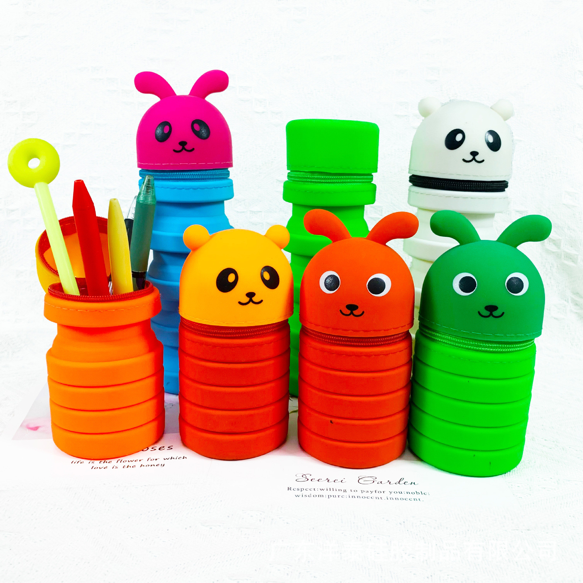 Silicone Retractable Pencil Case Cartoon Kawaii Expandable Stand School Stationery Box School Supplies Christmas Gifts