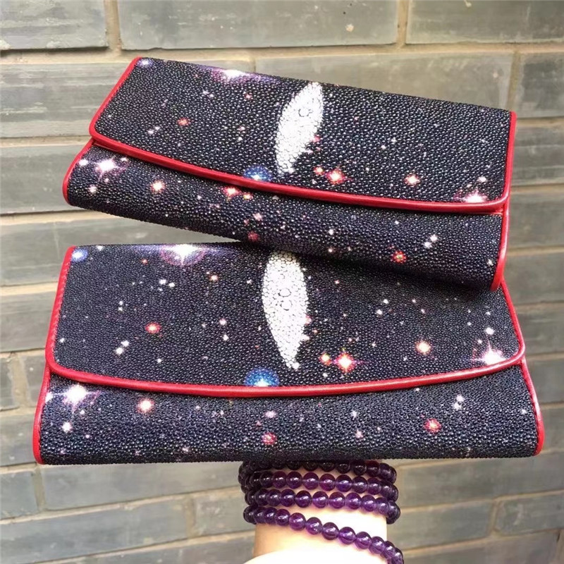 Authentic Real True Stingray Skin Female Long Wallet Genuine Exotic Leather Lady Chic Star Clutch Women Large Card Purse